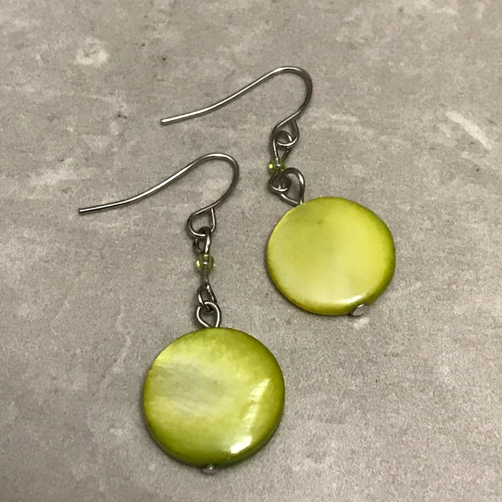 5/$15 Green Beaded Disc Drop Earrings